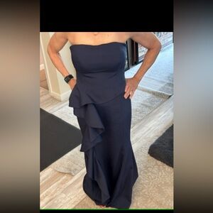 John Paul Ataker mother of bride/groom Strapless Navy Asymmetrical Dress-worn 1